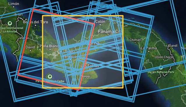 Huella de la pasada del satélite NISAR del 9 de octubre de 2026 sobre el oeste de Panamá